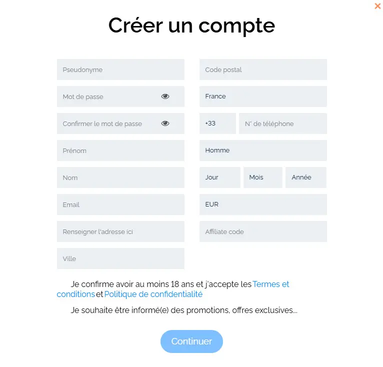 Processus d'inscription CASINO EAGLES